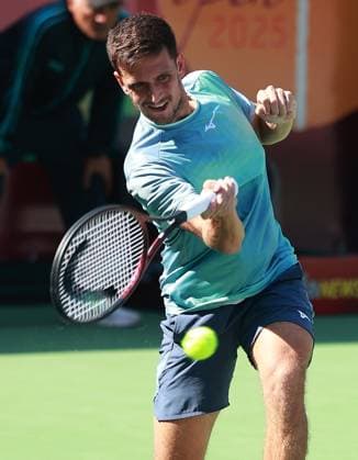 February 14, 2025, New Delhi, Delhi, India: Vit Kopriva of Czechia during Quarter Finals of ATP, Tennis Herren Challenger Delhi Open 2025 between Vit Kopriva of Czechia and Shintaro Mochizuki of Japan at DLTA Complex, R K Khanna Tennis Stadium, New Delhi, India on 14 February 2025 New Delhi India - ZUMAd207 20250214_zsp_d207_019 Copyright: xAvijitxDasx