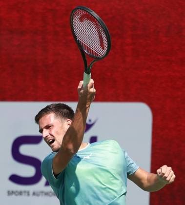 February 14, 2025, New Delhi, Delhi, India: Vit Kopriva of Czechia during Quarter Finals of ATP, Tennis Herren Challenger Delhi Open 2025 between Vit Kopriva of Czechia and Shintaro Mochizuki of Japan at DLTA Complex, R K Khanna Tennis Stadium, New Delhi, India on 14 February 2025 New Delhi India - ZUMAd207 20250214_zsp_d207_032 Copyright: xAvijitxDasx
