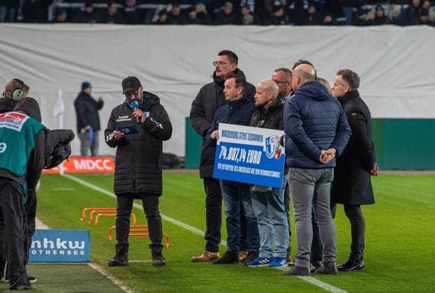 Football, Men, Season 2024 2025, 2 Bundesliga 22 Matchday , 1 FC Magdeburg 1 FC Köln, Magdeburg collected 74 807 euros for those affected by the attack on the Christmas market, 14 02 2025, by auctioning off special jerseys, Copyright: xSebastianxRäppold MatthiasxKochx