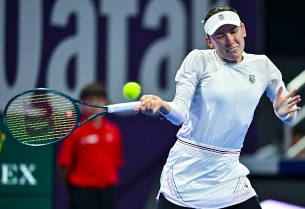 QATAR TOTALENERGIES OPEN - SEMI-FINAL Ekaterina Alexandrova competes in her semi-final match against Ekaterina Alexandrova during the WTA, Tennis Damen Qatar TotalEnergies Open 2025 tennis tournament at the Khalifa International Tennis Complex in Doha, Qatar, on February 14, 2025. DOHA Qatar Copyright: xx