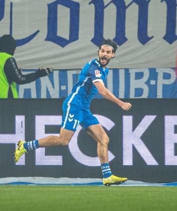 Football, Men, Season 2024 2025, 2 Bundesliga 22 Matchday , 1 FC Magdeburg 1 FC Köln, v l Mohammed El Hankouri 1 FC Magdeburg , Cheering after goal to 2 0, 14 02 2025, Copyright: xSebastianxRäppold MatthiasxKochx