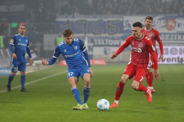 14 02 2025, xgox, Soccer 2 Bundesliga, 1 FC Magdeburg 1 FC Koeln emspor, v l Alexander Nollenberger Magdeburg, 17 , Dejan Ljubicic Koeln, 7 DFL DFB REGULATIONS PROHIBIT ANY USE OF PHOTOGRAPHS as IMAGE SEQUENCES and or QUASI VIDEO Magdeburg