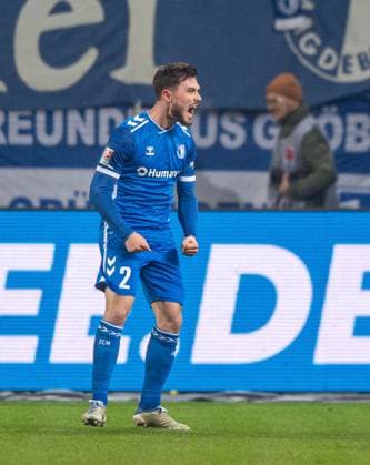 Football, Men, Season 2024 2025, 2 Bundesliga 22 Matchday , 1 FC Magdeburg 1 FC Köln, Samuel Loric 1 FC Magdeburg , Celebration after goal to 3 0, 14 02 2025, Copyright: xSebastianxRäppold MatthiasxKochx