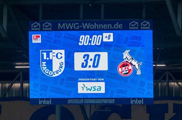 Soccer, Men, Season 2024 2025, 2 Bundesliga 22 Matchday , 1 FC Magdeburg 1 FC Köln, Scoreboard with 3 0 Final Score, 14 02 2025, Copyright: xSebastianxRäppold MatthiasxKochx