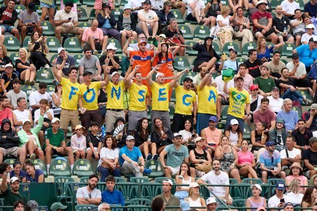 Brazilian fans during the quarter finals match between Joao Fonseca of Brazil and Mariano Navone of Argentina at the IEB+ Argentina Open 2025 at Buenos Aires Lawn Tennis Club February 14, 2025 in Buenos Aires, Argentina. (Photo by Camilla Stolen, Imago) Buenos Aires Argentina Copyright: xCamillaxStolenx L1100744