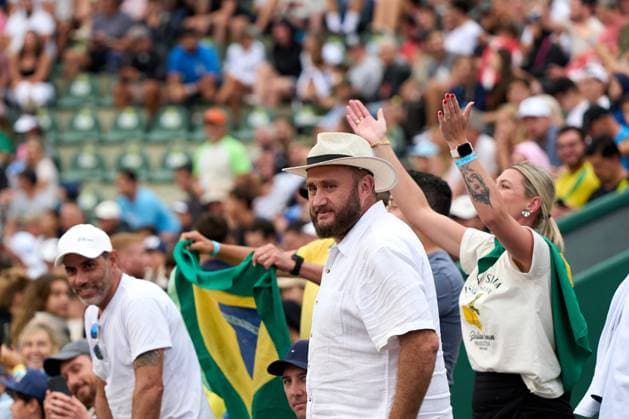 Brazilian fans during the quarter finals match between Joao Fonseca of Brazil and Mariano Navone of Argentina at the IEB+ Argentina Open 2025 at Buenos Aires Lawn Tennis Club February 14, 2025 in Buenos Aires, Argentina. (Photo by Camilla Stolen, Imago) Buenos Aires Argentina Copyright: xCamillaxStolenx L1100757