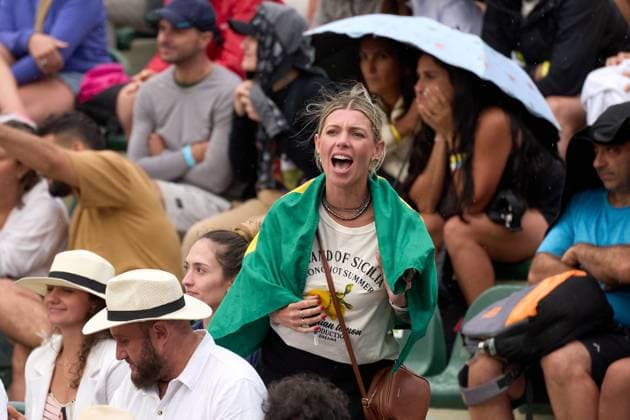 A Brazilian tennis fans during the quarter finals match between Joao Fonseca of Brazil and Mariano Navone of Argentina at the IEB+ Argentina Open 2025 at Buenos Aires Lawn Tennis Club February 14, 2025 in Buenos Aires, Argentina. (Photo by Camilla Stolen, Imago) Buenos Aires Argentina Copyright: xCamillaxStolenx L1110688