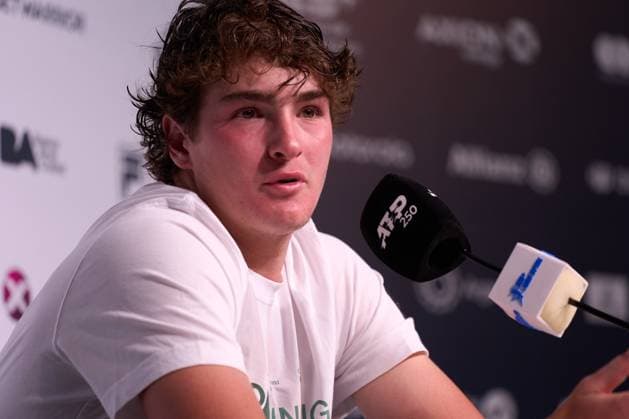 Joao Fonseca of Brazil at press conference, PK, Pressekonferenz after his quarter finals win over Mariano Navone of Argentina at the IEB+ Argentina Open 2025 at Buenos Aires Lawn Tennis Club February 14, 2025 in Buenos Aires, Argentina. (Photo by Camilla Stolen, Imago) Buenos Aires Argentina Copyright: xCamillaxStolenx L1110883