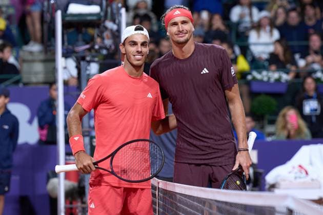 Francisco Cerundolo of Argentina and Alexander Zverev of Germany pose for press shot prior to the quarter final match at IEB+ Argentina Open 2025 at Buenos Aires Lawn Tennis Club February 14, 2025 in Buenos Aires, Argentina. (Photo by Camilla Stolen, Imago) Buenos Aires Argentina Copyright: xCamillaxStolenx L1110900