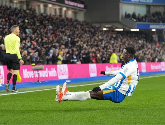 Sport Themen der Woche KW07 Sport Bilder des Tages Brighton v Chelsea, Premier League, Football, Amex Stadium, Brighton, UK - 14 Feb 2025 GOAL - Yankuba Minteh of Brighton celebrates scoring his second goal. 3-0 Brighton Amex Stadium GBR, UK NEWSPAPERS OUT Copyright: xSeanxRyanx