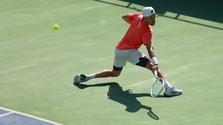 February 14, 2025, New Delhi, Delhi, India: Kyrian Jacquet of France during Quarter Finals of ATP, Tennis Herren Challenger Delhi Open 2025 between Kyrian Jacquet of France and Michael Geerts of Belgium at DLTA Complex, R K Khanna Tennis Stadium, New Delhi, India on 14 February 2025 New Delhi India - ZUMAd207 20250214_zsp_d207_137 Copyright: xAvijitxDasx