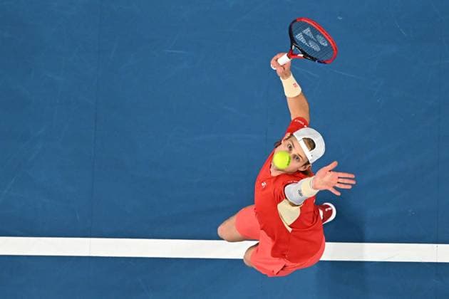 Open 13 Provence - Quarter-Final - Zhang v Bergs Zizou Bergs (BEL) during his match at the Open 13 Provence in Marseille, on February, 14, 2025. Photo by Corinne Dubreuil ABACAPRESS.COM Marseille Provence-Alpes-Cote d Azur France  Copyright: xDubreuilxCorinne ABACAx