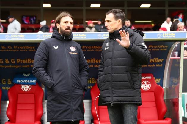 15 02 2025, xmohx, Soccer 2 Bundesliga, 1 FC Kaiserslautern Hannover 96 v l Manager Thomas Hengen 1 FC Kaiserslautern Sports Director Marcus Mann Hannover 96 DFL DFB REGULATIONS PROHIBIT ANY USE OF PHOTOGRAPHS as IMAGE SEQUENCES and or QUASI VIDEO Kaiserslautern