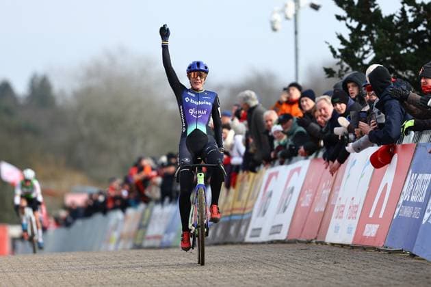 Dutch Lucinda Brand pictured during the women s elite race of the cyclocross cycling event, race 7 7 in the Exact Cross competition, Saturday 15 February 2025 in Sint-Niklaas. DAVIDxPINTENS  x112503943x