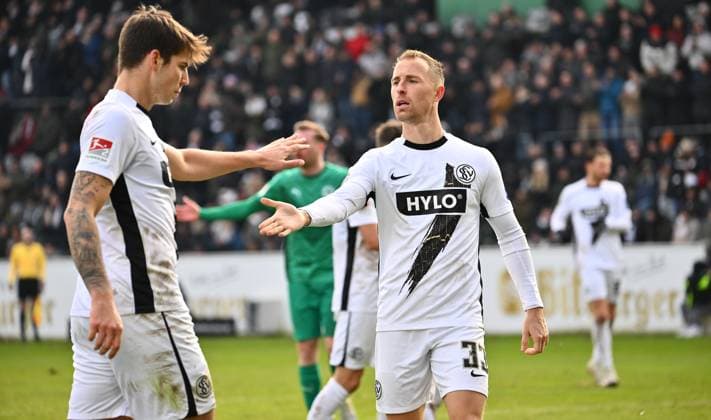 14 02 2025 Soccer season 2024 2025 2 Soccer Bundesliga 22 Matchday SV Elversberg SpVgg Greuther Fürth Kleeblatt Sportfoto Zink xwoxzix DFL regulations prohibit any use of photographs as image sequences and or quasi video only for editorial use Maximilian Rohr 31, SV Elversberg Maurice Neubauer 33, SV Elversberg