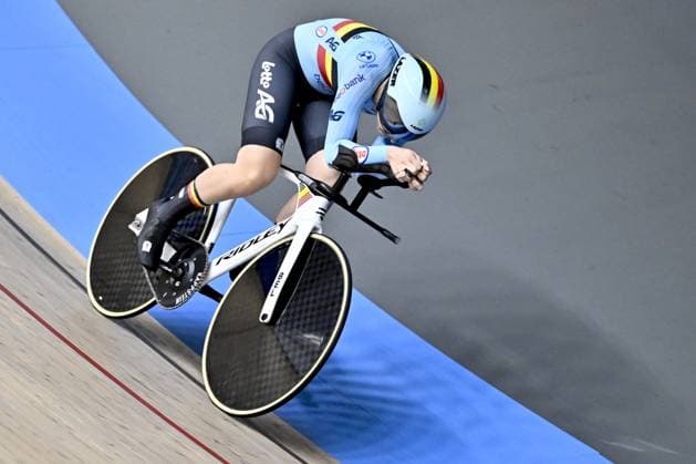 Belgian Marith Vanhove pictured in action during the women s TT Kilo qualifications at the 2025 UEC Track Elite European Championships, in Heusden-Zolder, Belgium, Saturday 15 February 2025. The European Championships take place from 12 to 16 February. DIRKxWAEM  x112508083x