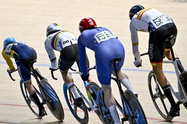 Belgian Lindsay De Vylder pictured in action during the men s Omnium I scratch race at the 2025 UEC Track Elite European Championships, in Heusden-Zolder, Belgium, Saturday 15 February 2025. The European Championships take place from 12 to 16 February. DIRKxWAEM  x112508203x