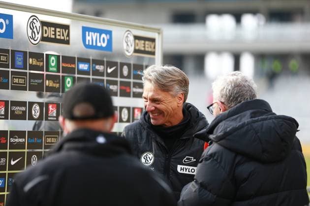 15 02 2025, xrekx, Soccer 2 Bundesliga, SV Elversberg SpVgg Greuther Fuerth v l Horst Steffen Coach SV 07 Elversberg in an interview after the match DFL DFB REGULATIONS PROHIBIT ANY USE OF PHOTOGRAPHS as IMAGE SEQUENCES and or QUASI VIDEO Elversberg