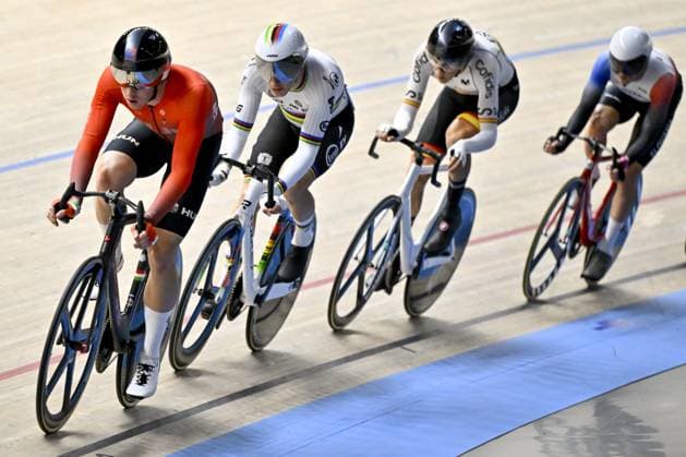 Belgian Lindsay De Vylder pictured in action during the men s Omnium I scratch race at the 2025 UEC Track Elite European Championships, in Heusden-Zolder, Belgium, Saturday 15 February 2025. The European Championships take place from 12 to 16 February. DIRKxWAEM  x112509502x