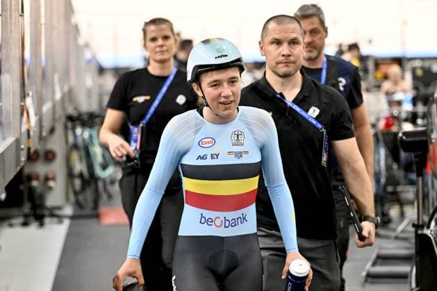 Belgian Luca Vierstraete pictured after the women s Individual Pursuit qualifications at the 2025 UEC Track Elite European Championships, in Heusden-Zolder, Belgium, Saturday 15 February 2025. The European Championships take place from 12 to 16 February. DIRKxWAEM  x112513377x