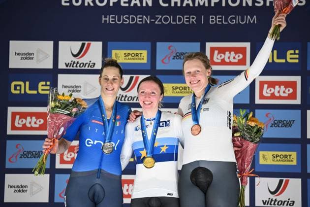 Bilder des Jahres 2025, Sport 02 Februar Sport Themen der Woche KW07 Sport Bilder des Tages 15-02-2025 European Championships Elite Women Track; Giornata 04; 2025, Great Britain; 2025, Italia; 2025, Germany; Morris, Anna; Guazzini, Vittoria; Kroger, Mieke; Zolder Velodromo; 