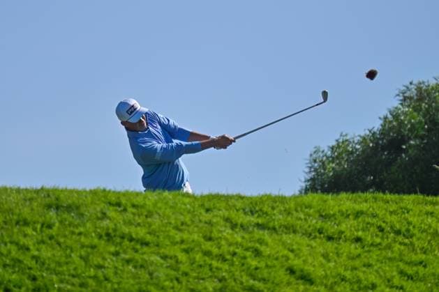 February 15, 2025: Sam Stevens tees off on the 3rd hole during the third round of the Genesis Invitational on Torrey Pines South Course in San Diego, California. CSM San Diego USA - ZUMAc04_ 20250215_zma_c04_100 Copyright: xJustinxFinex