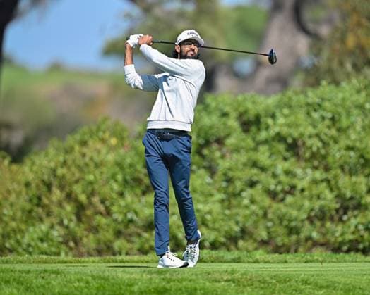 February 15, 2025: Akshay Bhatia tees off on the 5th hole during the third round of the Genesis Invitational on Torrey Pines South Course in San Diego, California. CSM San Diego USA - ZUMAc04_ 20250215_zma_c04_107 Copyright: xJustinxFinex