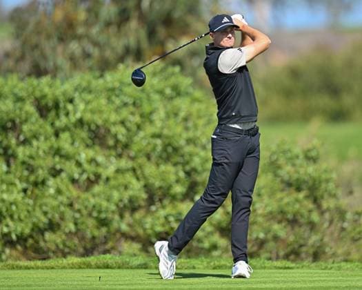 February 15, 2025: Ludvig Aberg tees off on the 5th hole during the third round of the Genesis Invitational on Torrey Pines South Course in San Diego, California. CSM San Diego USA - ZUMAc04_ 20250215_zma_c04_108 Copyright: xJustinxFinex