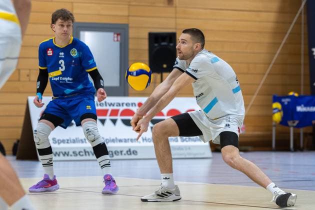 Veit Bodo Dobbertin SV Schwaig, 03 , Max Bibrack SV Schwaig, 06 , SV Schwaig Volleyball Blue Volleys Gotha, Volleyball, 2 Bundesliga Sued, , 15 02 2025 SV Schwaig Volleyball Blue Volleys Gotha, Volleyball, 2 Bundesliga Sued, , 15 02 2025 Schwaig Copyright: xEibner-Pressefoto G.xSantemizx EP_GSZ