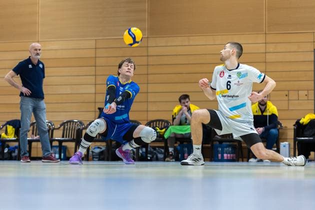 Veit Bodo Dobbertin SV Schwaig, 03 , Max Bibrack SV Schwaig, 06 , SV Schwaig Volleyball Blue Volleys Gotha, Volleyball, 2 Bundesliga Sued, , 15 02 2025 SV Schwaig Volleyball Blue Volleys Gotha, Volleyball, 2 Bundesliga Sued, , 15 02 2025 Schwaig Copyright: xEibner-Pressefoto G.xSantemizx EP_GSZ