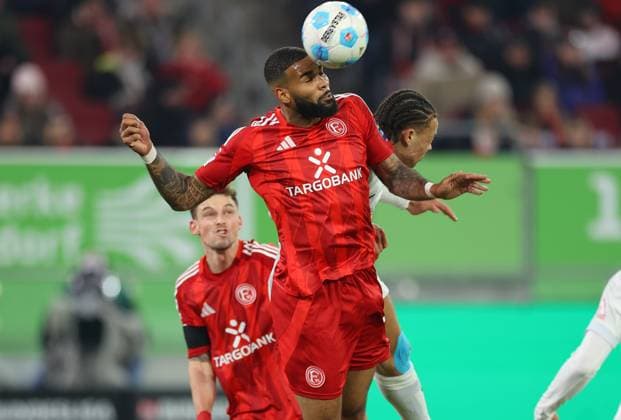 15 02 2025, xdcx, Soccer 2 Bundesliga, Fortuna Düsseldorf Hertha BSC Berlin, v l , Jamil Siebert Fortuna Düsseldorf , Derrry Scherhant Hertha BSC Berlin DFL DFB REGULATIONS PROHIBIT ANY USE OF PHOTOGRAPHS AS IMAGE SEQUENCES AND OR QUASI VIDEO Copyright: HMBxMedia Claus