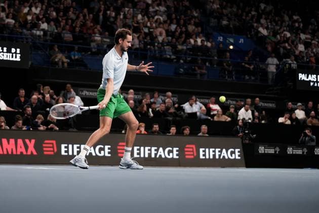 February 15, 2025, Marseille, France, FRANCE: DANIIL MEDVEDEV from Russia in action against HAMAD MEDJEDOVIC from Serbia during the OPEN 13 2025, ATP, Tennis Herren 250, french tournament, ATP Tour, Hard surface, .Indoor, on Febuary 15, 2025 at Marseille, Palais des sports, France - Photo OLLI Media Marseille FRANCE - ZUMAl184 20250215_zsp_l184_010 Copyright: xEmiliexLohmannx
