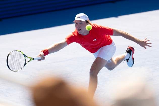 DELRAY BEACH, FL - FEBRUARY 15: Alex Michelsen (USA) during his semifinal match of the Delray Beach Open on February 15, 2025, at the Delray Beach Tennis Center in Delray Beach, FL. (Photo by Andrew Patron Icon Sportswire) TENNIS: FEB 15 Delray Beach Open EDITORIAL USE ONLY Icon2502150395