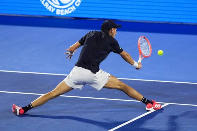 DELRAY BEACH, FL - FEBRUARY 15: Matteo Arnaldi (ITA) during his semifinal match of the Delray Beach Open on February 15, 2025, at the Delray Beach Tennis Center in Delray Beach, FL. (Photo by Andrew Patron Icon Sportswire) TENNIS: FEB 15 Delray Beach Open EDITORIAL USE ONLY Icon2502150444