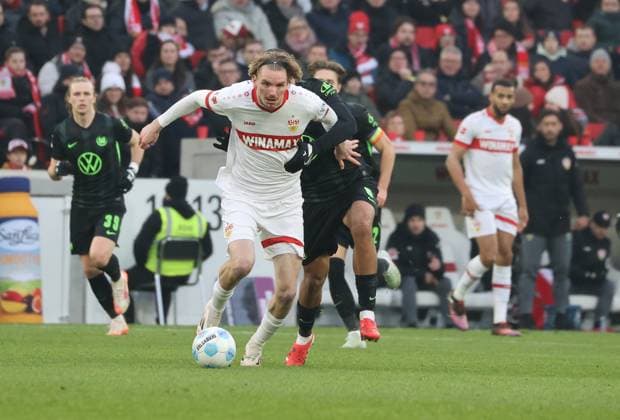 15 02 25 VfB Stuttgart VfL Wolfsburg Germany, Stuttgart, 15 02 2025, Football, Bundesliga, VfB Stuttgart VfL Wolfsburg Nick Woltemade VFB