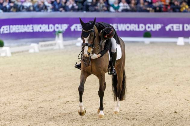 Bilder des Jahres 2025, Sport 02 Februar Sport Themen der Woche KW07 Sport Bilder des Tages NEUMÜNSTER - VR Classics 2025, NEUMÜNSTER - VR Classics 2025 PAULUIS Larissa (BEL), Falmbeau FEI Dressage World CupTM presented from the VR Bank zwischen den Meeren CDI-W FEI Grand Prix Freestyle Kür Dressagecompetition Kl. S**** international Neumünster, Holstenhallen 16. February 2025 - *** NEUMÜNSTER VR Classics 2025, NEUMÜNSTER VR Classics 2025 PAULUIS Larissa BEL , Falmbeau FEI Dressage World CupTM presented from the VR Bank zwischen den Meeren CDI W FEI Grand Prix Freestyle Freestyle Dressagecompetition Kl S international Neumünster, Holstenhallen 16 February 2025