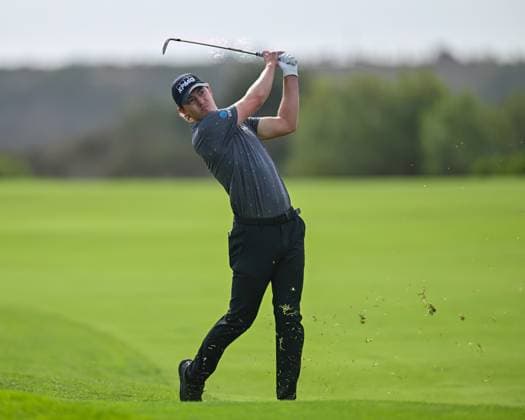 February 16, 2025: Maverick McNealy hits a fairway shot on the 17th hole during the final round of the Genesis Invitational on Torrey Pines South Course in San Diego, California. CSM San Diego USA - ZUMAc04_ 20250216_zma_c04_029 Copyright: xJustinxFinex