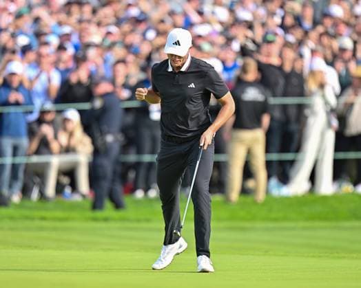 February 16, 2025: Ludvig Aberg reacts after sinking his final putt on the 18th hole during the final round of the Genesis Invitational on Torrey Pines South Course in San Diego, California. CSM San Diego USA - ZUMAc04_ 20250216_zma_c04_052 Copyright: xJustinxFinex