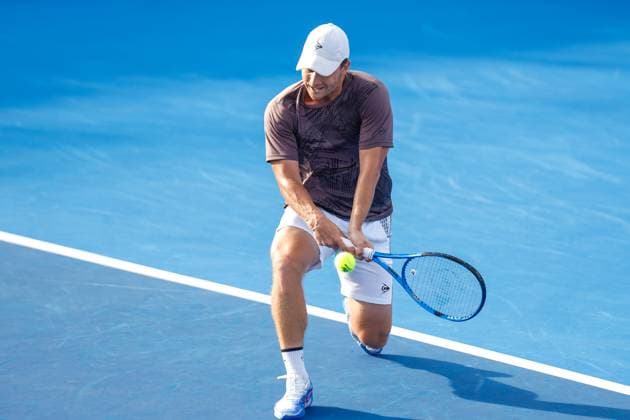DELRAY BEACH, FL - FEBRUARY 16: Miomir Kecmanovic (SRB) in action during the Mens Singles Final of the Delray Beach Open on February 16, 2025, at Delray Beach Stadium & Tennis Center in Delray Beach, Florida.(Photo by Chris Arjoon Icon Sportswire). TENNIS: FEB 16 Delray Beach Open EDITORIAL USE ONLY Icon25021600144