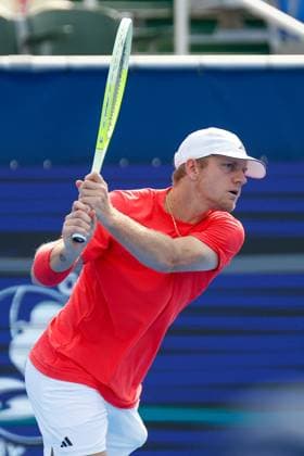 DELRAY BEACH, FL - FEBRUARY 16: Alejandro Davidovich Fokina (ESP) in action during the Mens Singles Final of the Delray Beach Open on February 16, 2025, at Delray Beach Stadium & Tennis Center in Delray Beach, Florida.(Photo by Chris Arjoon Icon Sportswire). TENNIS: FEB 16 Delray Beach Open EDITORIAL USE ONLY Icon250216001050