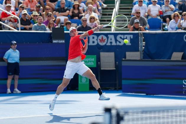 DELRAY BEACH, FL - FEBRUARY 16: Alejandro Davidovich Fokina (ESP) in action during the Mens Singles Final of the Delray Beach Open on February 16, 2025, at Delray Beach Stadium & Tennis Center in Delray Beach, Florida.(Photo by Chris Arjoon Icon Sportswire). TENNIS: FEB 16 Delray Beach Open EDITORIAL USE ONLY Icon250216001055