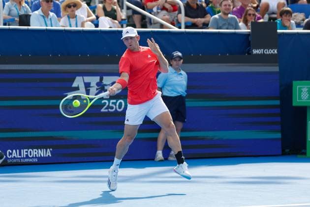 DELRAY BEACH, FL - FEBRUARY 16: Alejandro Davidovich Fokina (ESP) in action during the Mens Singles Final of the Delray Beach Open on February 16, 2025, at Delray Beach Stadium & Tennis Center in Delray Beach, Florida.(Photo by Chris Arjoon Icon Sportswire). TENNIS: FEB 16 Delray Beach Open EDITORIAL USE ONLY Icon250216001056
