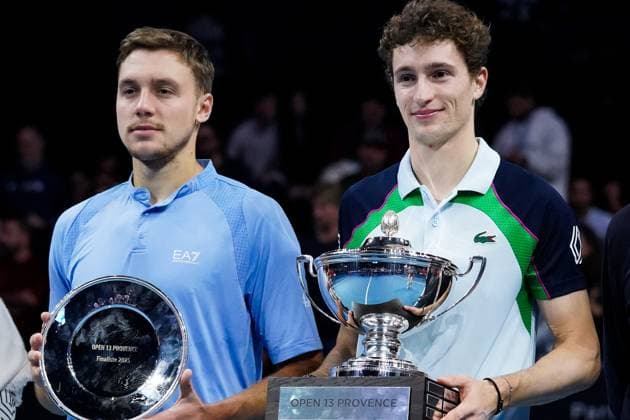 February 16, 2025, Marseille, France, FRANCE: UGO HUMBERT shone by winning his second consecutive title in Marseille, defeating HAMAD MEDJEDOVIC, the serbian, in the final (7-6, 6-4). Without dropping a set throughout the tournament, France s number 1 continues to impress and dominate on his favorite surface during the OPEN 13 provence 2025, ATP, Tennis Herren 250, french tournament, ATP Tour, Hard surface, .Indoor, on Febuary 16, 2025 at Marseille, Palais des sports, France - Photo OLLI Media Marseille FRANCE - ZUMAl184 20250216_zsp_l184_023 Copyright: xEmiliexLohmannx