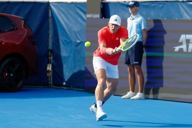 DELRAY BEACH, FL - FEBRUARY 16: Alejandro Davidovich Fokina (ESP) in action during the Mens Singles Final of the Delray Beach Open on February 16, 2025, at Delray Beach Stadium & Tennis Center in Delray Beach, Florida.(Photo by Chris Arjoon Icon Sportswire). TENNIS: FEB 16 Delray Beach Open EDITORIAL USE ONLY Icon250216001058