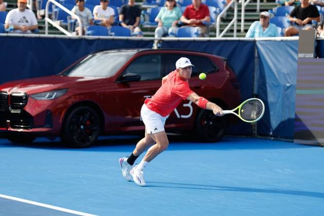 DELRAY BEACH, FL - FEBRUARY 16: Alejandro Davidovich Fokina (ESP) in action during the Mens Singles Final of the Delray Beach Open on February 16, 2025, at Delray Beach Stadium & Tennis Center in Delray Beach, Florida.(Photo by Chris Arjoon Icon Sportswire). TENNIS: FEB 16 Delray Beach Open EDITORIAL USE ONLY Icon250216001064