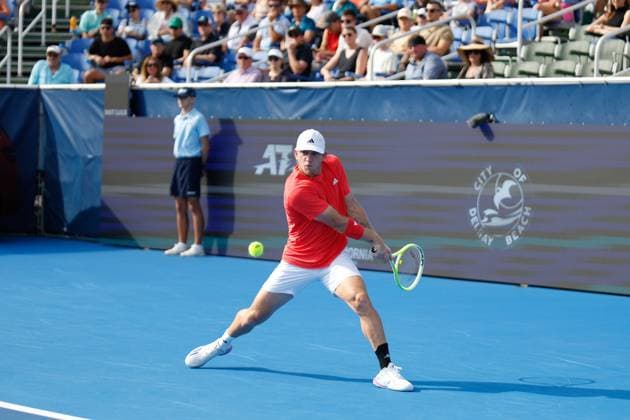 DELRAY BEACH, FL - FEBRUARY 16: Alejandro Davidovich Fokina (ESP) in action during the Mens Singles Final of the Delray Beach Open on February 16, 2025, at Delray Beach Stadium & Tennis Center in Delray Beach, Florida.(Photo by Chris Arjoon Icon Sportswire). TENNIS: FEB 16 Delray Beach Open EDITORIAL USE ONLY Icon250216001065