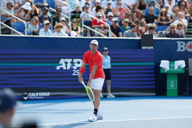 DELRAY BEACH, FL - FEBRUARY 16: Alejandro Davidovich Fokina (ESP) in action during the Mens Singles Final of the Delray Beach Open on February 16, 2025, at Delray Beach Stadium & Tennis Center in Delray Beach, Florida.(Photo by Chris Arjoon Icon Sportswire). TENNIS: FEB 16 Delray Beach Open EDITORIAL USE ONLY Icon250216001072