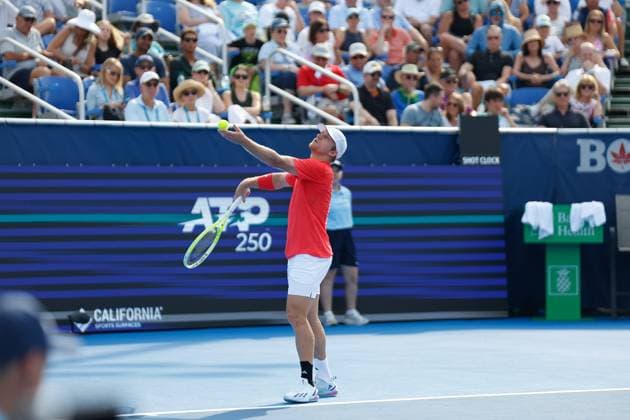 DELRAY BEACH, FL - FEBRUARY 16: Alejandro Davidovich Fokina (ESP) in action during the Mens Singles Final of the Delray Beach Open on February 16, 2025, at Delray Beach Stadium & Tennis Center in Delray Beach, Florida.(Photo by Chris Arjoon Icon Sportswire). TENNIS: FEB 16 Delray Beach Open EDITORIAL USE ONLY Icon250216001073