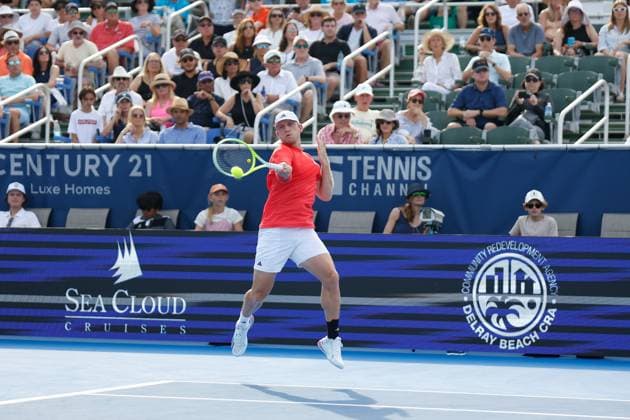 DELRAY BEACH, FL - FEBRUARY 16: Alejandro Davidovich Fokina (ESP) in action during the Mens Singles Final of the Delray Beach Open on February 16, 2025, at Delray Beach Stadium & Tennis Center in Delray Beach, Florida.(Photo by Chris Arjoon Icon Sportswire). TENNIS: FEB 16 Delray Beach Open EDITORIAL USE ONLY Icon250216001074