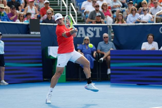 DELRAY BEACH, FL - FEBRUARY 16: Alejandro Davidovich Fokina (ESP) in action during the Mens Singles Final of the Delray Beach Open on February 16, 2025, at Delray Beach Stadium & Tennis Center in Delray Beach, Florida.(Photo by Chris Arjoon Icon Sportswire). TENNIS: FEB 16 Delray Beach Open EDITORIAL USE ONLY Icon250216001079